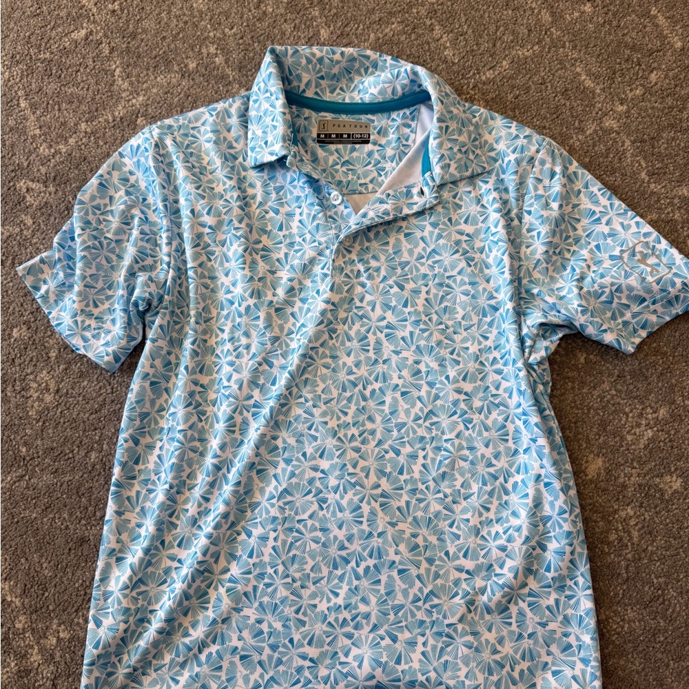 Blue Geometric Polo Golf Shirt - youth medium - great condition